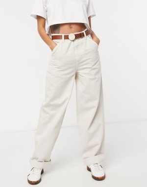 Кремовые свободные брюки чиносы -Белый ASOS DESIGN