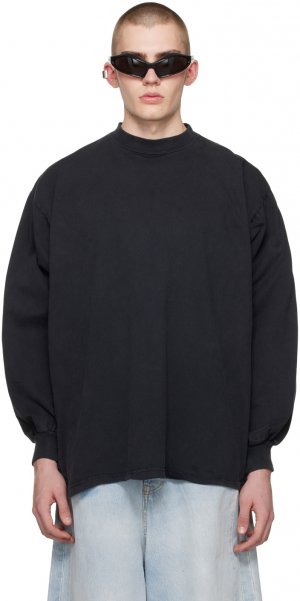 Черная футболка с длинным рукавом принтом Balenciaga