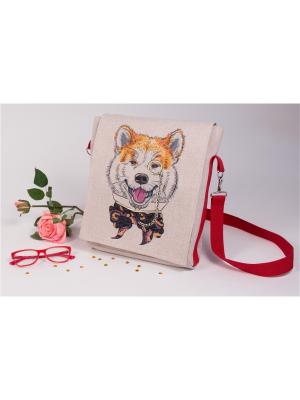 Набор для шитья и вышивки текстильная сумка- планшет Акита-ину Матренин Посад. Цвет: коричневый, рыжий, серый