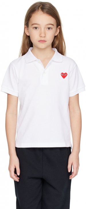 Детская рубашка-поло с нашивкой в виде сердца Comme Des Garcons, цвет White Garçons