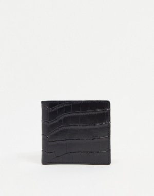 Кожаный бумажник с фактурой крокодиловой кожи -Черный цвет Gianni Feraud