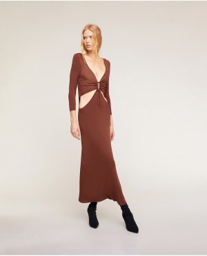 Длинное платье с вырезом и глубоким , коричневый Motivi