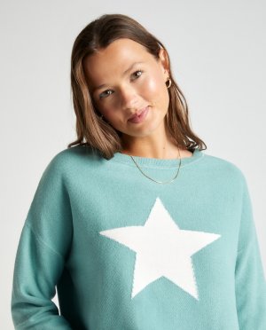 Женский вязаный свитер с круглым вырезом и вышивкой звезд Green Coast