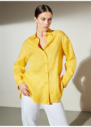 Желтая женская рубашка с нормальным воротником рубашки Brooks Brothers
