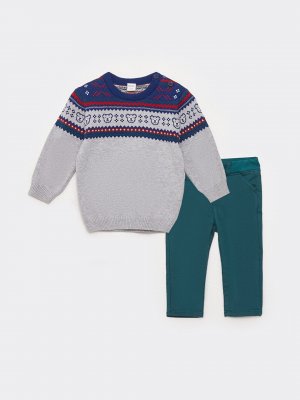 Комплект из 2 трикотажных свитера и брюк для маленьких мальчиков с круглым вырезом длинными рукавами рисунком KANZ