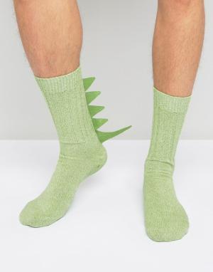 Носки-слиперы с шипами динозавра ASOS. Цвет: зеленый