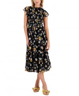 Многоярусное платье миди с присборенным лифом и цветочным принтом Houston , черный Lucy Paris
