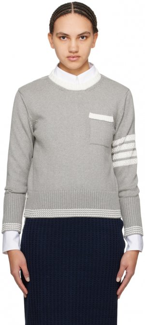 Серый свитер с 4 полосками , цвет Light grey Thom Browne