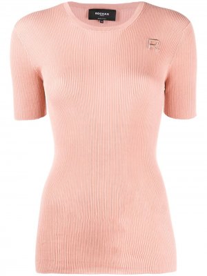Monogram ribbed-knit T-shirt Rochas. Цвет: розовый