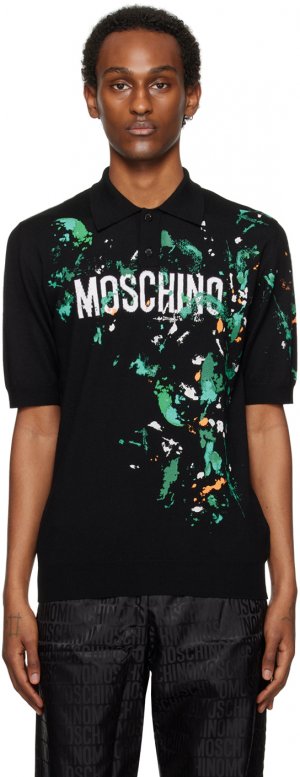 Черная футболка-поло с брызгами краски Moschino