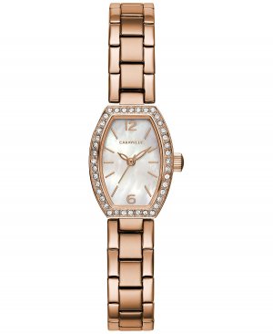 Женские часы-браслет из нержавеющей стали цвета розового золота с кристаллами, 18 мм , золотой Caravelle