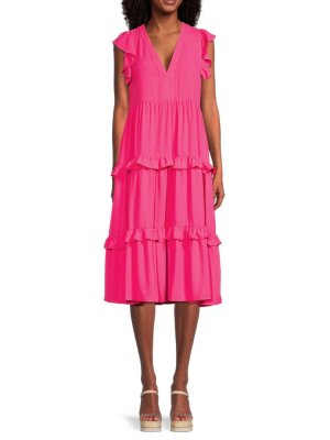 Многоярусное платье миди цвета ромашки , цвет Hibiscus Amanda Uprichard