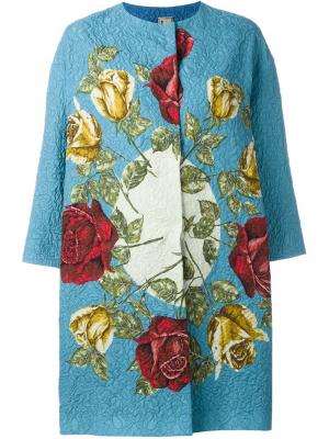 Жаккардовое пальто с принтом роз Antonio Marras. Цвет: синий