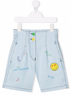 Embroidered contrast-stitching denim shorts Philosophy Di Lorenzo Serafini Kids. Цвет: синий