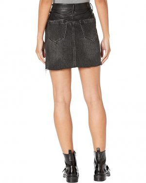 Юбка Leather and Denim Patchwork High-Rise Miniskirt with Raw Hem in Twist Of Fate, цвет Fate Blank NYC