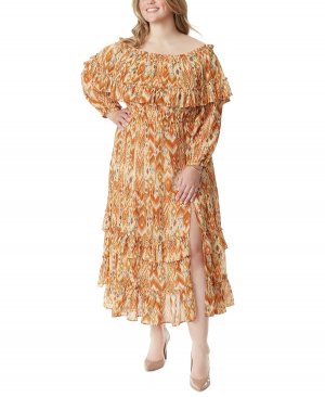 Многоуровневое платье Merisa с принтом, большие размеры, разрезом спереди и рюшами Jessica Simpson