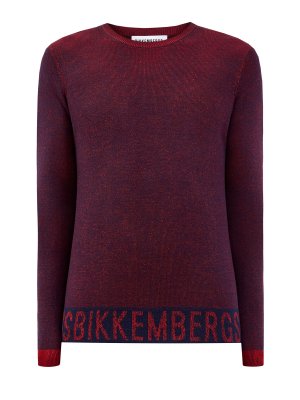 Пуловер из двухцветной шерсти и акрила с принтом-интарсией BIKKEMBERGS. Цвет: бордовый