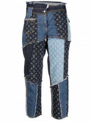 Укороченные джинсы pre-owned в технике пэчворк Louis Vuitton. Цвет: синий