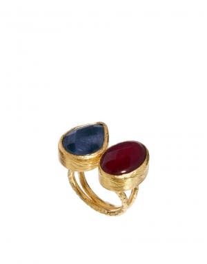 Кольцо с двумя камнями Ottoman Hands. Цвет: розовый агат/сапфир