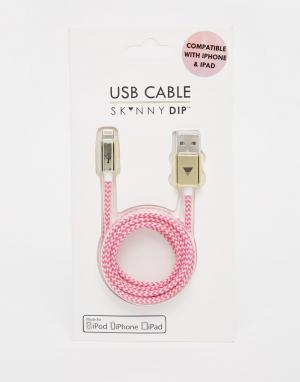 Плетеный USB-кабель Skinnydip. Цвет: розовый