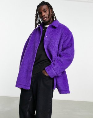 Фиолетовая спортивная куртка оверсайз с эффектом начеса ASOS DESIGN