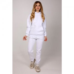 Костюм , худи и брюки, повседневный стиль, свободный силуэт, капюшон, карманы, утепленный, размер 48(L), белый SILVER HANDS. Цвет: белый
