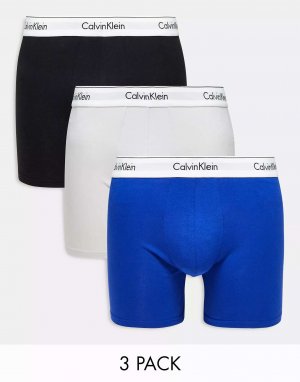 Три пары боксёрских трусов чёрного, синего и серого цвета Calvin Klein