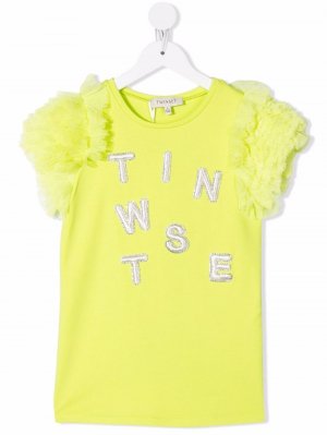 Платье-футболка с вышитым логотипом TWINSET Kids. Цвет: желтый