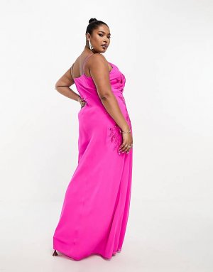 Ярко-розовое платье макси с воротником-хомутом Plus Hope & Ivy