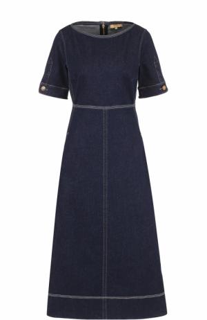 Джинсовое платье-миди с контратсной прострочкой Fay. Цвет: темно-синий