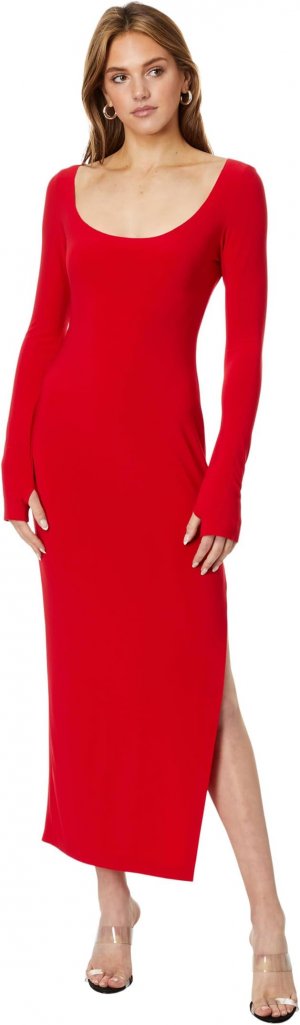 Платье с длинными рукавами и глубоким овальным вырезом боковым разрезом , цвет Tiger Red Norma Kamali