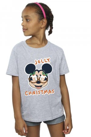 Хлопковая футболка с Микки Маусом «Веселые рождественские очки», серый Disney