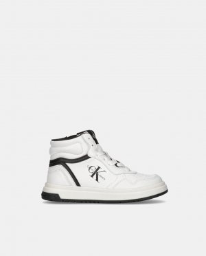Высокие кроссовки в форме корзинки для мальчика с логотипом и шнуровкой , белый Calvin Klein