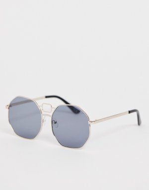 Солнцезащитные очки в стиле 70-х шестиугольной металлической оправе с переносицей -Золотой ASOS DESIGN