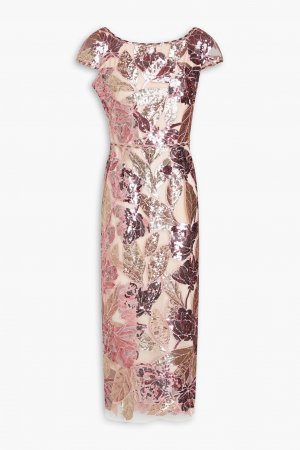 Украшенное платье миди из тюля MARCHESA NOTTE, розовый Notte