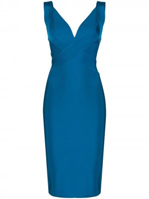 Платье облегающего кроя с V-образным вырезом Herve L. Leroux. Цвет: синий