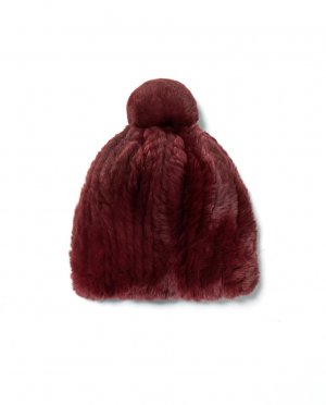 Женская вязаная шапка из волос рекса с помпоном бордового цвета , бордо Maximilian