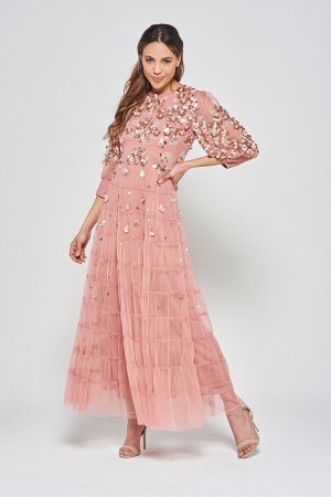 Украшенное розовое платье макси , розовый Frock and Frill