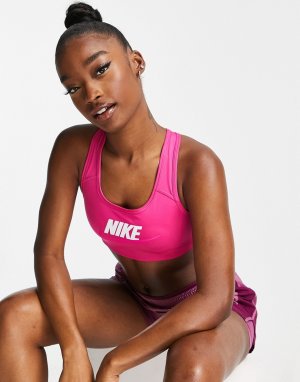 Розовый спортивный бюстгальтер со средней степенью поддержки, с графическим принтом и логотипом-галочкой Futura-Розовый цвет Nike Training