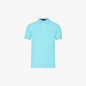 Рубашка-поло приталенного кроя из хлопкового пике с короткими рукавами и вышитым логотипом, бирюзовый Polo Ralph Lauren