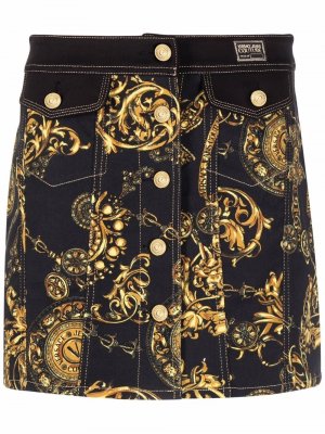 Джинсовая юбка с принтом Regalia Baroque Versace Jeans Couture. Цвет: черный