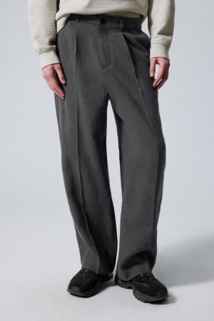 Свободные костюмные брюки уно из льна , серый H&M