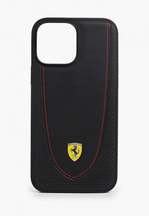 Чехол для iPhone Ferrari 13 Pro Max, Genuine leather Curved with metal logo Hard Black. Цвет: черный