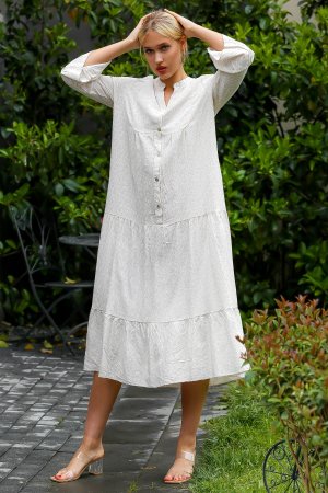 Женское итальянское длинное платье оверсайз с хрустящим узором и пуговицами на пуговицах воланами рукавами , серый Chiccy
