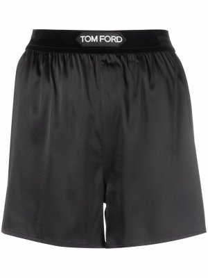 Logo-waistband satin shorts TOM FORD. Цвет: черный