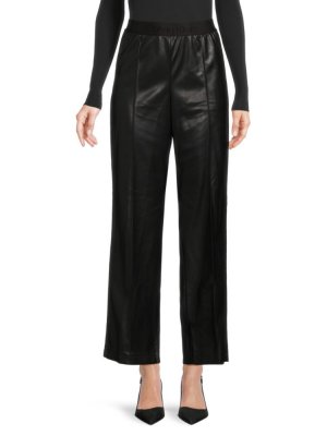 Укороченные брюки из искусственной кожи с логотипом, черный Calvin Klein