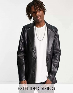 Черный кожаный пиджак в винтажном стиле Reclaimed Vintage