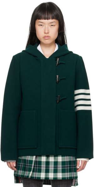 Зеленое пальто с 4 полосами, темное Thom Browne