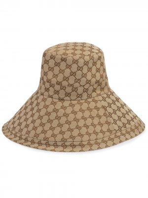 Шляпа с широкими полями и узором GG Supreme Gucci. Цвет: нейтральные цвета