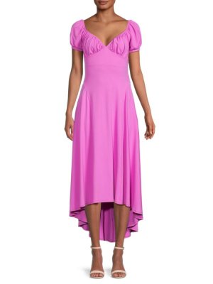 Платье миди с пышными рукавами и высоким низким вырезом, фиолетовый susana monaco